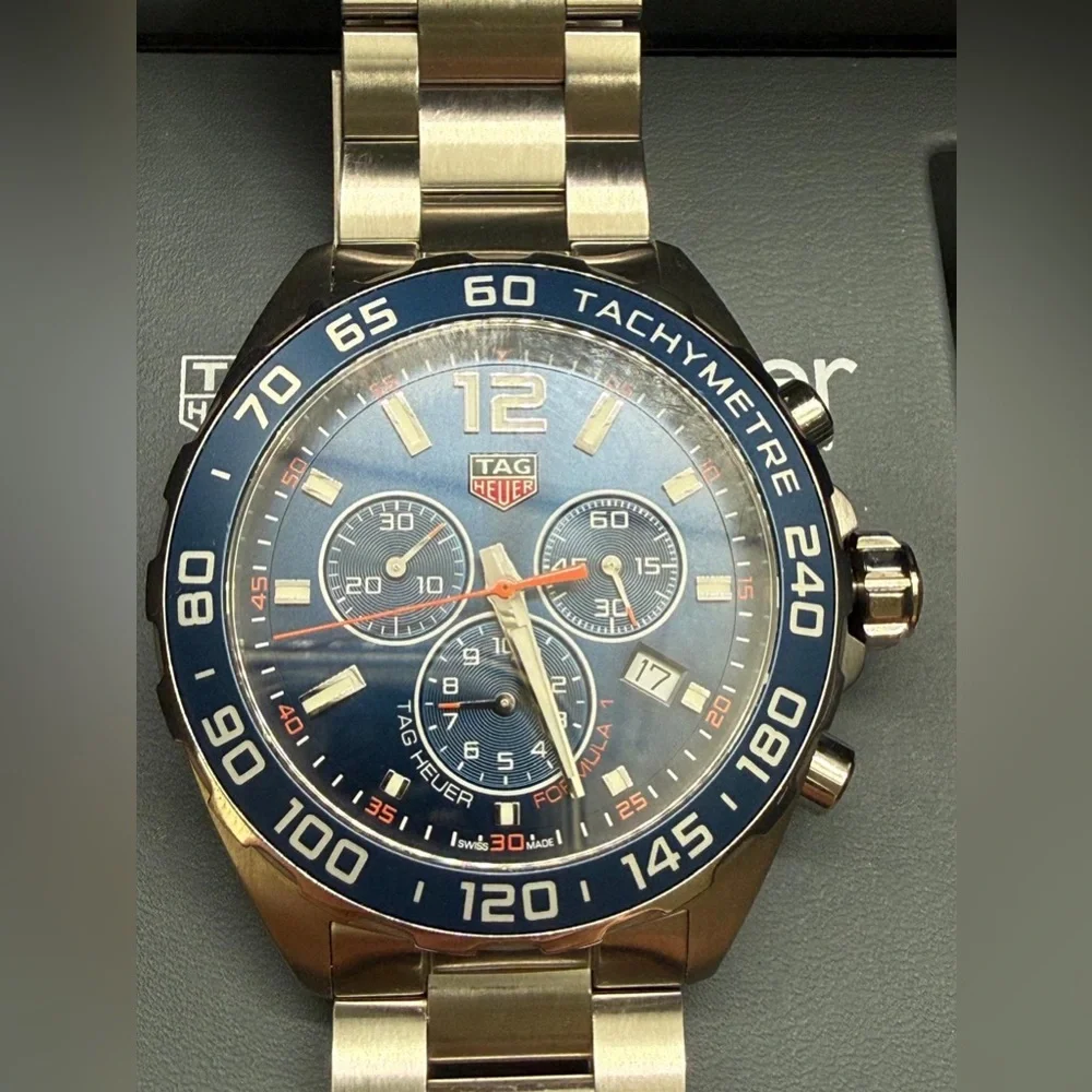 Tag Heuer Men's Silver Stainless Steel Watch with Blue Dial